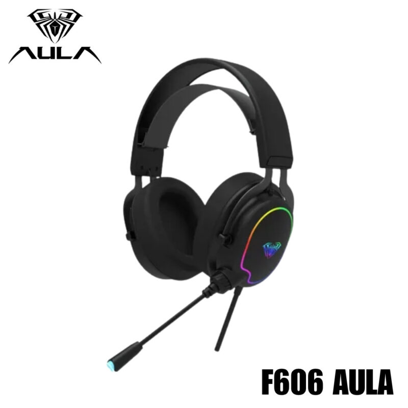 Audífono Gamer F606 AULA con Micrófono Negro Sonido Estéreo Claro y Potente Diadema Ajustable Cómoda
