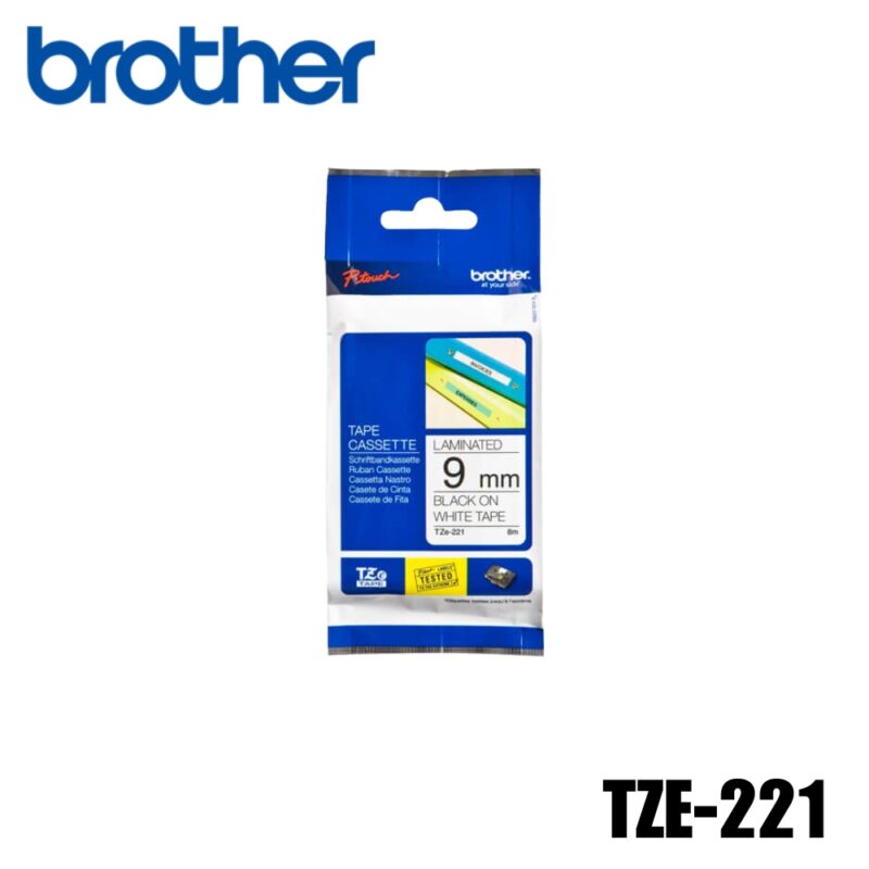 Cinta de Impresora Brother (TZE-221) Original Negro sobre Blanco PT-H110, PT-D210, PT-E110